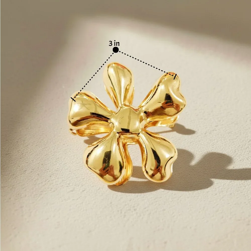 Gold Plated Alloy Flower Hair Claw Clip Chic Minimalist Metal Barrette
